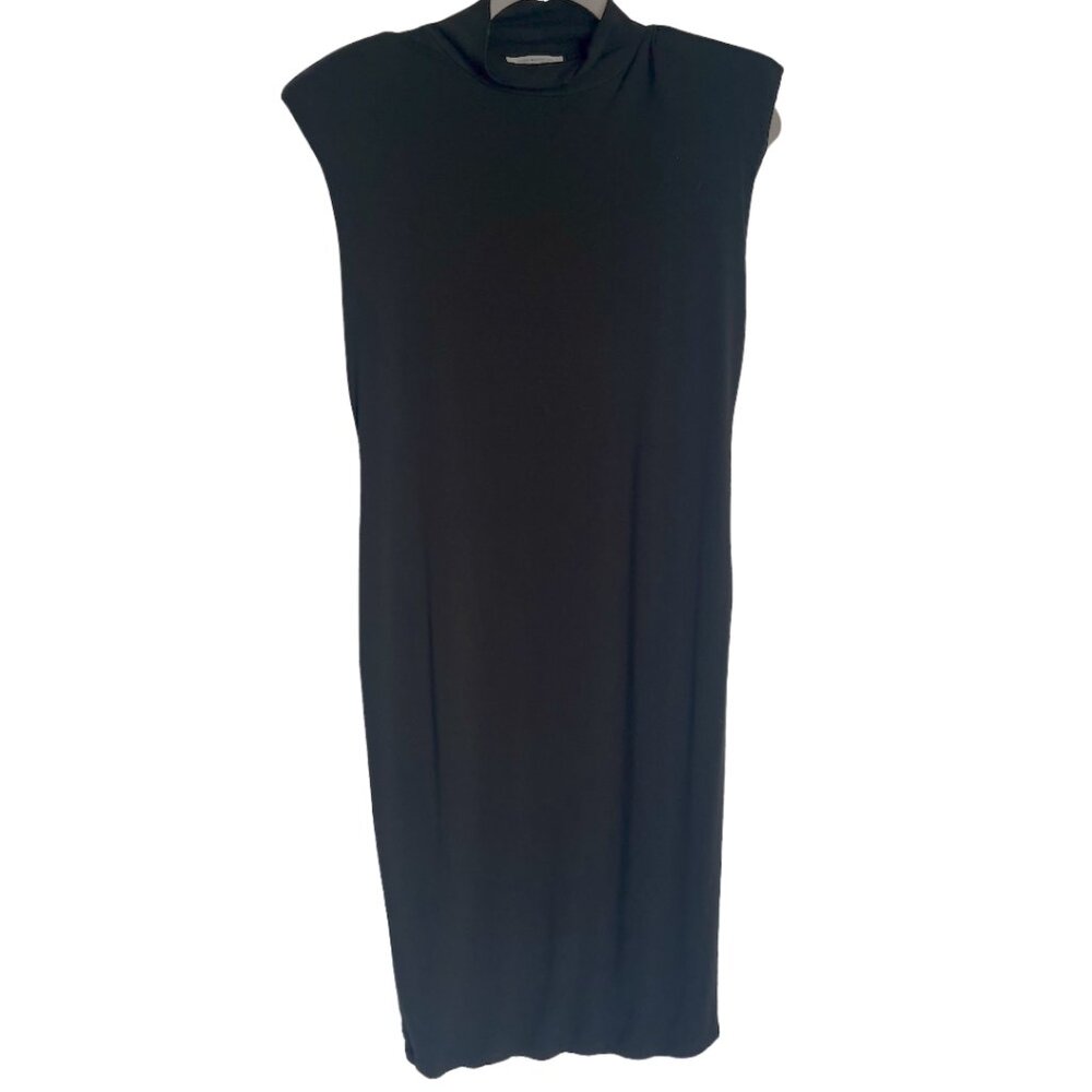 Good American Black Cap Shoulder Midi Dress
